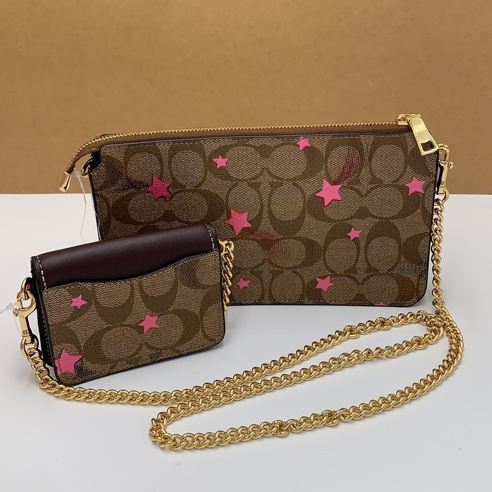 COACH NWT Poppy Crossbody With Card Case In Signature Canvas With Disco Star - Picture 6 of 16